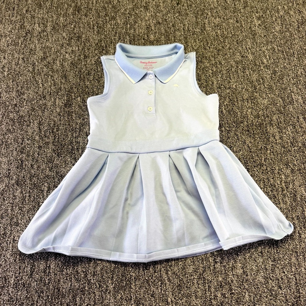Tommy Bahama Active Sleeveless Polo Dress Girls M(7/8) Blue Logo Pleated Tennis